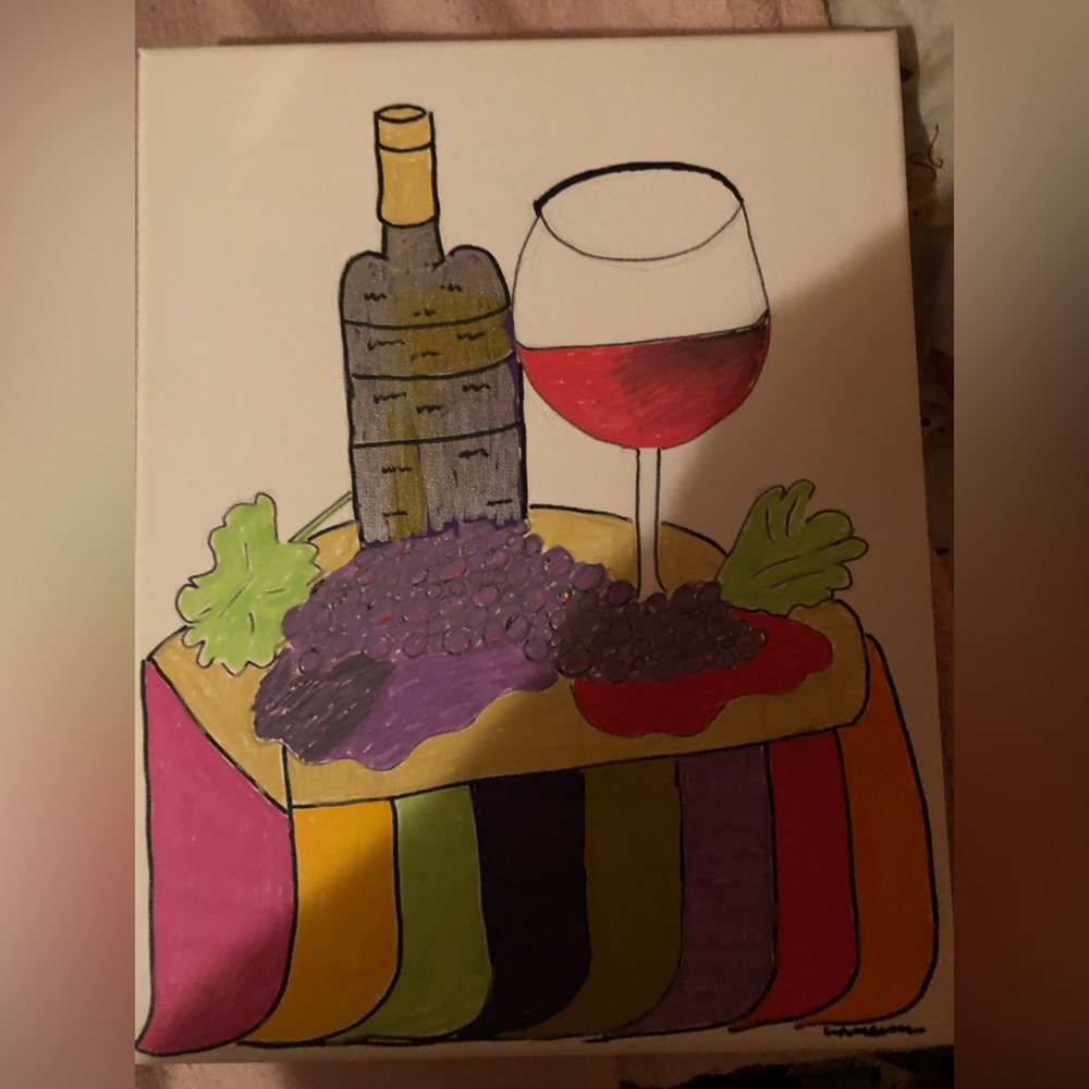 Colorful Wine and Grapes Canvas Art